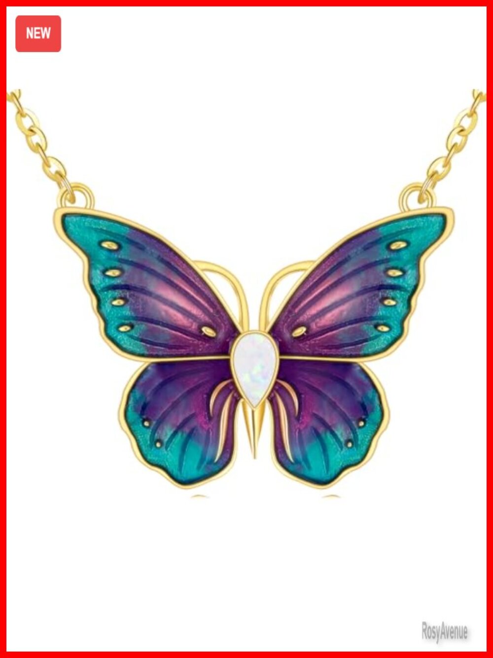 Sterling Silver Opal Butterfly Pendant Necklace White Gold Plated Adjustable
